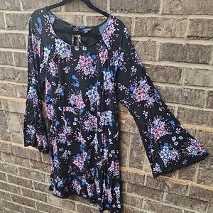 Torrid Black Bell Sleeve Dress with Floral Accents Size 18